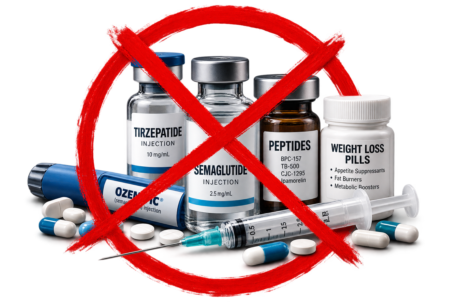 Red cross over weight loss injections, peptides and diet pills